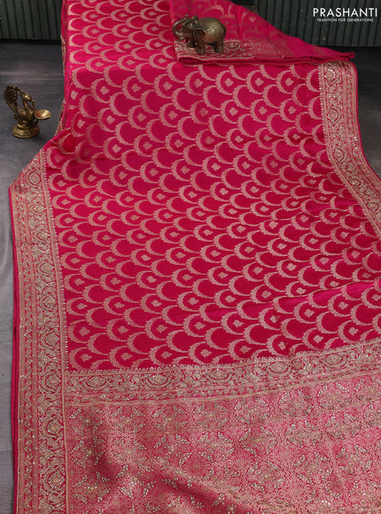 Banarasi silk saree pink with allover zari woven weaves and zardosi work pallu & border