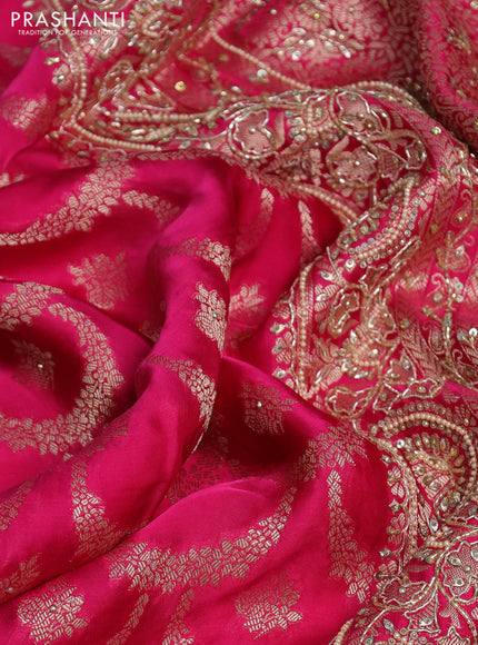 Banarasi silk saree pink with allover zari woven weaves and zardosi work pallu & border
