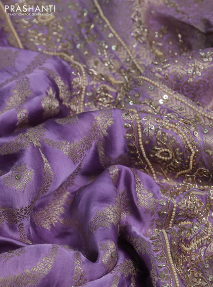 Banarasi silk saree lavender with allover zari woven weaves and zardosi work pallu & border