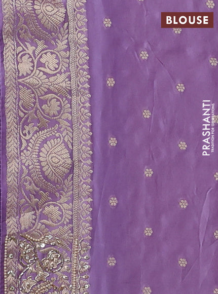 Banarasi silk saree lavender with allover zari woven weaves and zardosi work pallu & border