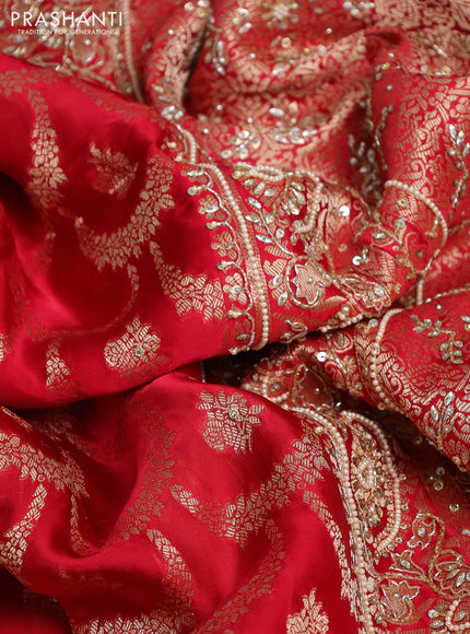Banarasi silk saree red with allover zari woven weaves and zardosi work pallu & border
