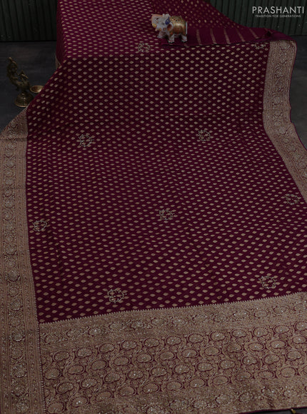 Banarasi silk saree purple shade with allover zari woven buttas and zardosi work pallu & border