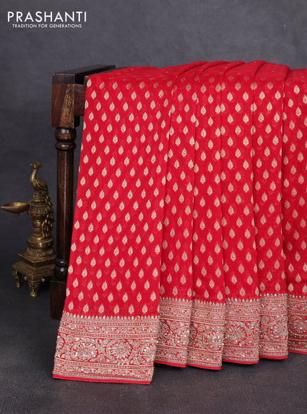 Banarasi silk saree red with allover zari woven buttas and zardosi work pallu & border