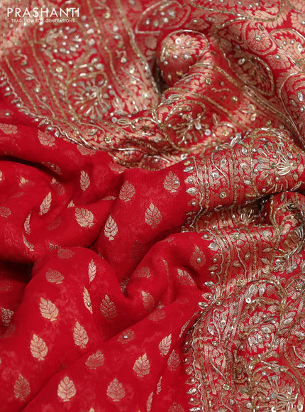 Banarasi silk saree red with allover zari woven buttas and zardosi work pallu & border