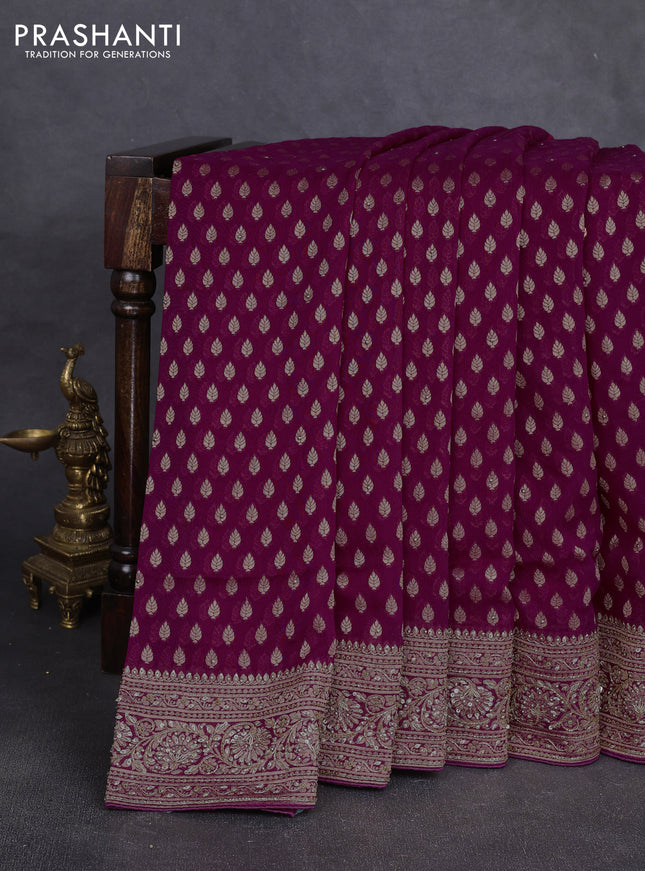 Banarasi silk saree deep pink with allover zari woven buttas and zardosi work pallu & border