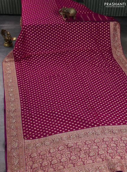 Banarasi silk saree deep pink with allover zari woven buttas and zardosi work pallu & border