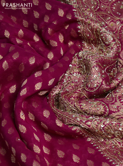 Banarasi silk saree deep pink with allover zari woven buttas and zardosi work pallu & border