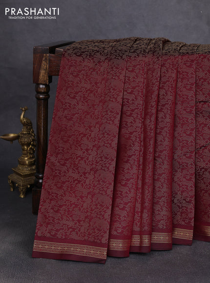 Pure kanchipuram silk saree maroon with allover thread woven shikarga weaves and zari woven border
