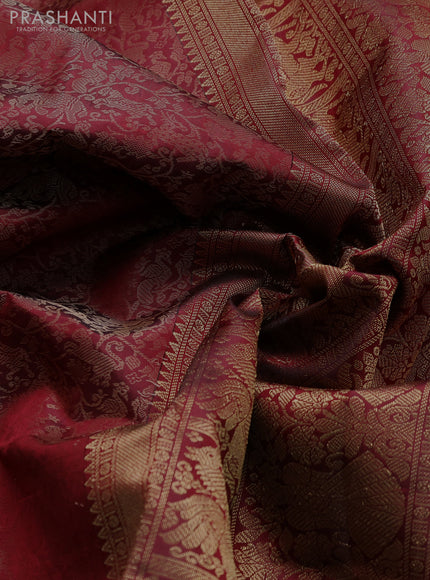 Pure kanchipuram silk saree maroon with allover thread woven shikarga weaves and zari woven border