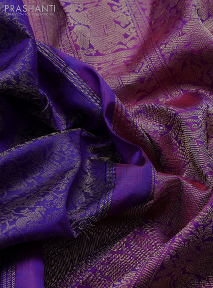 Pure kanchipuram silk saree blue and purple with allover thread woven shikarga weaves and zari woven border
