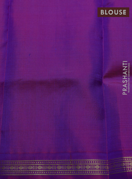 Pure kanchipuram silk saree blue and purple with allover thread woven shikarga weaves and zari woven border