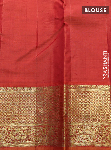 Pure kanchipuram silk saree purple and rustic orange with zari woven buttas and rich zari woven korvai border