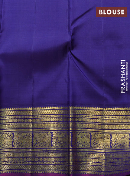 Pure kanchipuram silk saree orange and blue with zari woven buttas and rich zari woven korvai border