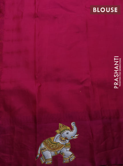 Pure gadwal silk saree cream and magenta pink with zari woven buttas and temple design tanjore painted border