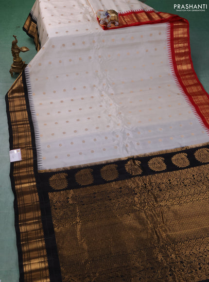 Pure gadwal silk saree off white with zari woven buttas and ganga jamuna border