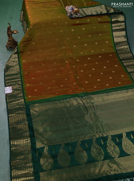 Pure gadwal silk saree manthalir green and green with zari woven buttas and temple design zari woven border