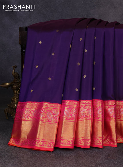 Pure gadwal silk saree purple and pink with allover zari woven buttas and zari woven korvai border