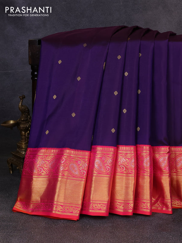 Pure gadwal silk saree purple and pink with allover zari woven buttas and zari woven korvai border