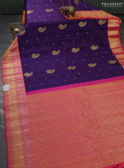 Pure gadwal silk saree purple and pink with allover zari woven buttas and zari woven korvai border