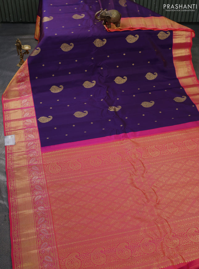 Pure gadwal silk saree purple and pink with allover zari woven buttas and zari woven korvai border