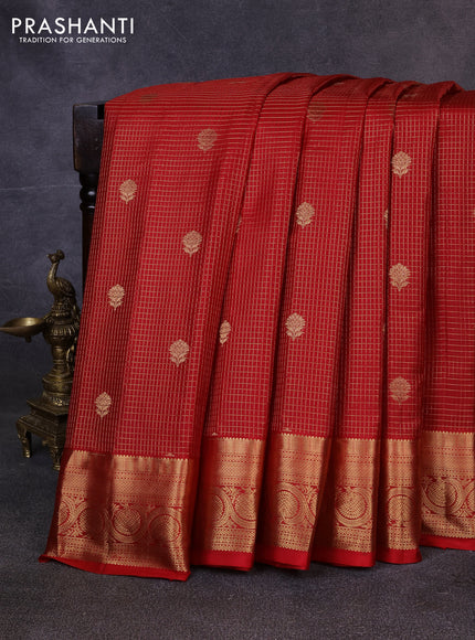 Pure gadwal silk saree maroon with allover zari checks & buttas and zari woven border