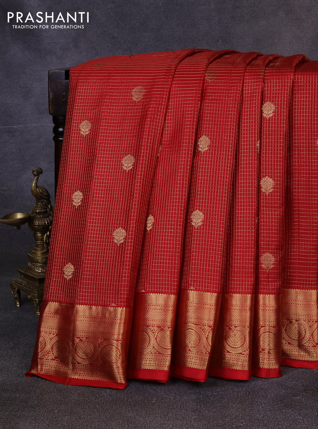 Pure gadwal silk saree maroon with allover zari checks & buttas and zari woven border