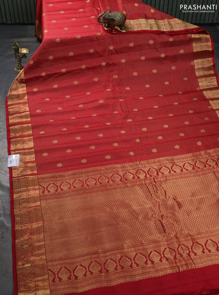 Pure gadwal silk saree maroon with allover zari checks & buttas and zari woven border