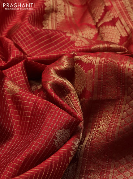 Pure gadwal silk saree maroon with allover zari checks & buttas and zari woven border