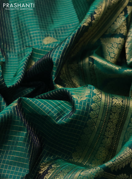 Pure gadwal silk saree peacock green with allover small zari checks & buttas and zari woven border