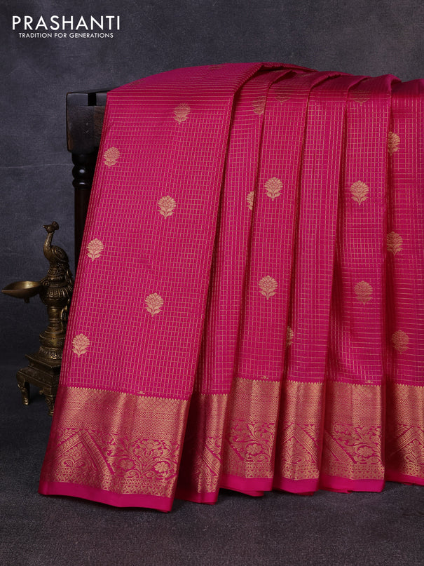 Pure gadwal silk saree dark pink with allover zari small checks & buttas and zari woven border
