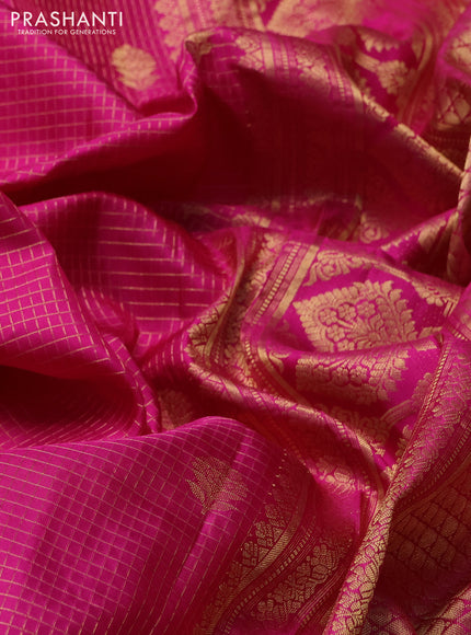 Pure gadwal silk saree dark pink with allover zari small checks & buttas and zari woven border