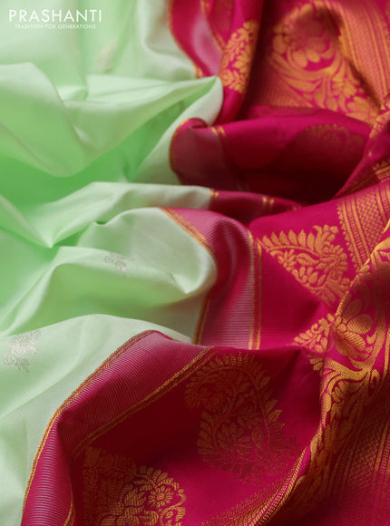 Pure gadwal silk saree pista green and dark pink with allover silver & zari woven buttas and rettapet zari woven korvai butta border