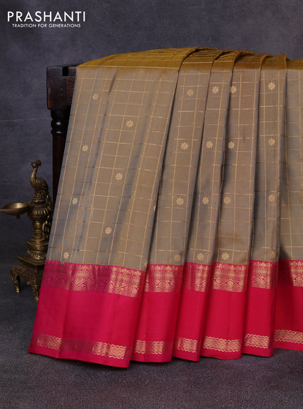 Pure gadwal silk saree dark beige and dark pink with allover zari checks & buttas and rettapet zari woven korvai border