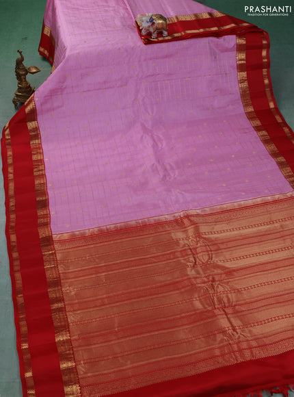 Pure gadwal silk saree lotus pink and red with allover zari checks & buttas and rettapet zari woven korvai border
