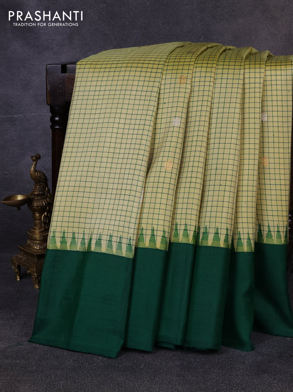Pure gadwal silk saree pista green and green with allover silver & zari woven buttas and temple design simple border