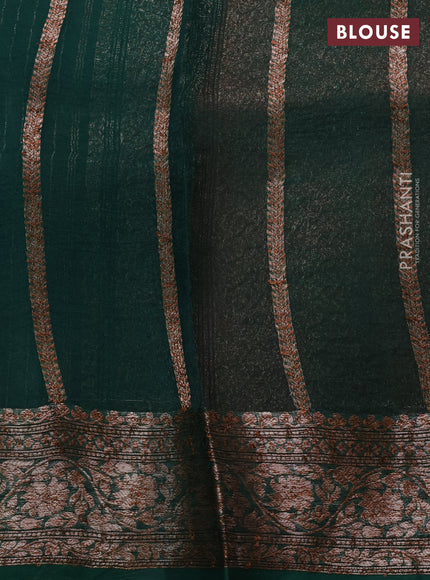 Banarasi organza saree off white and maroon green with thread & zari woven buttas and woven border