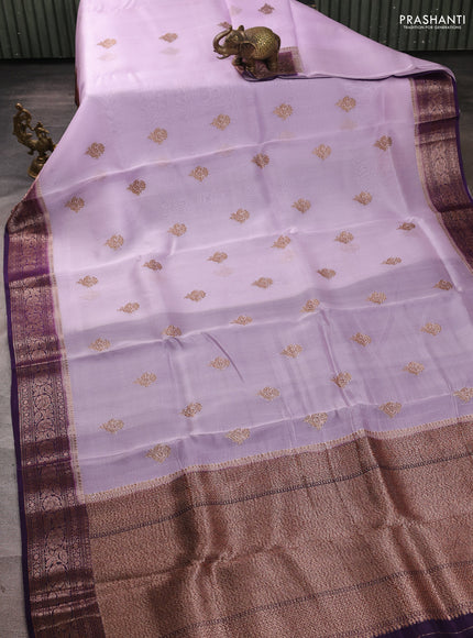 Banarasi organza saree mild lavender and violet with thread & zari woven buttas and woven border