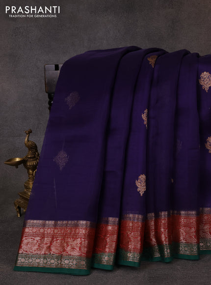 Banarasi organza saree blue and red green with thread & zari woven buttas and woven border