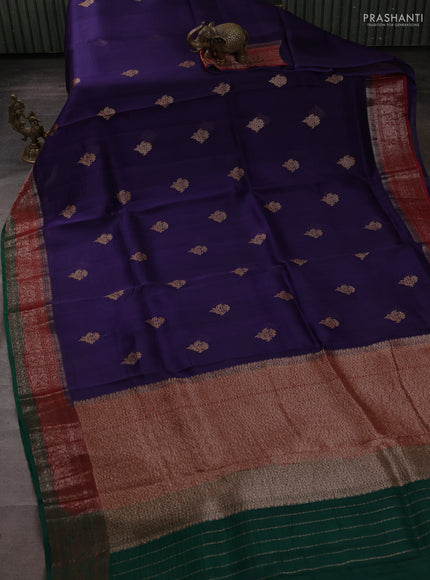 Banarasi organza saree blue and red green with thread & zari woven buttas and woven border