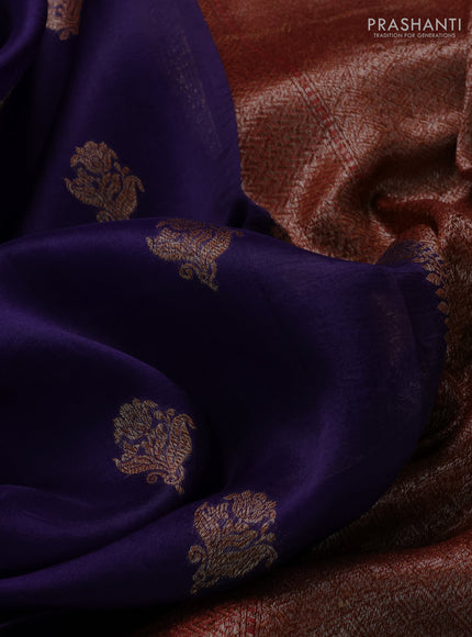 Banarasi organza saree blue and red green with thread & zari woven buttas and woven border