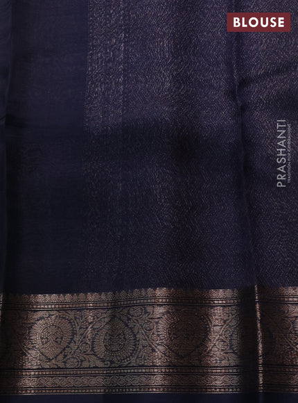 Banarasi organza saree beige and navy blue with thread & zari woven buttas and woven border