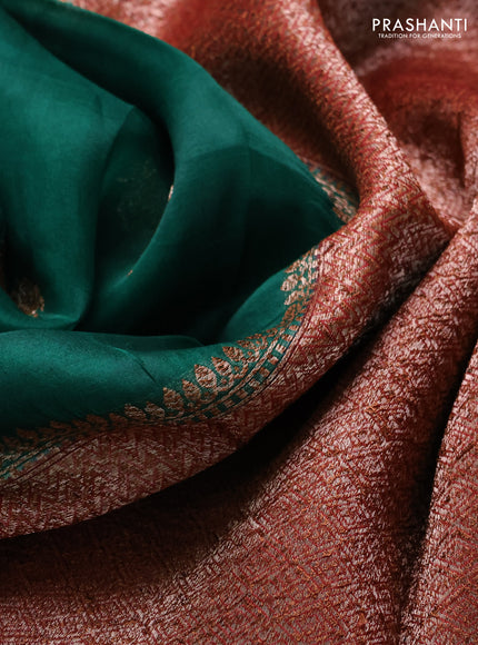 Banarasi organza saree green and red pink with thread & zari woven buttas and woven border