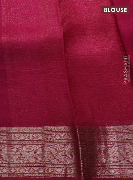 Banarasi organza saree green and red pink with thread & zari woven buttas and woven border