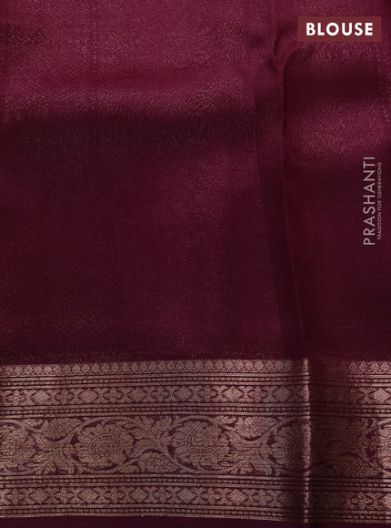 Banarasi organza saree baby pink and dark purple with thread & zari woven buttas and woven border