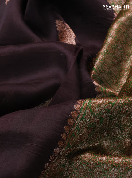 Banarasi organza saree coffee brown and green with thread & zari woven buttas and woven border