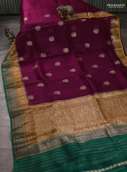 Banarasi organza saree wine shade and mustard yellow green with thread & zari woven buttas and long woven border