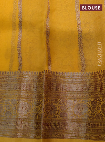Banarasi organza saree cream and mustard yellow with thread & zari woven buttas and long woven border