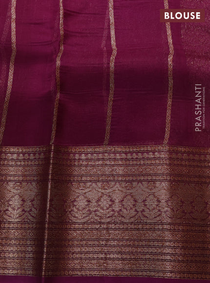 Banarasi organza saree baby pink and purple with thread & zari woven buttas and long woven border