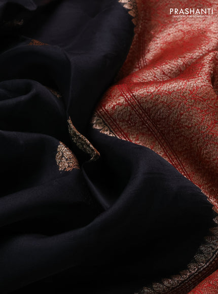 Banarasi organza saree black and red green with thread & zari woven buttas and long woven border