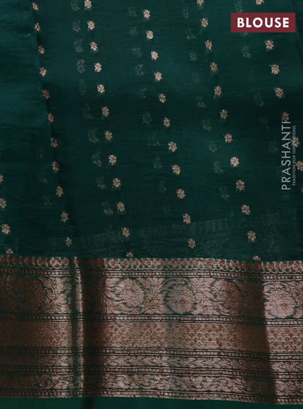 Banarasi organza saree black and red green with thread & zari woven buttas and long woven border